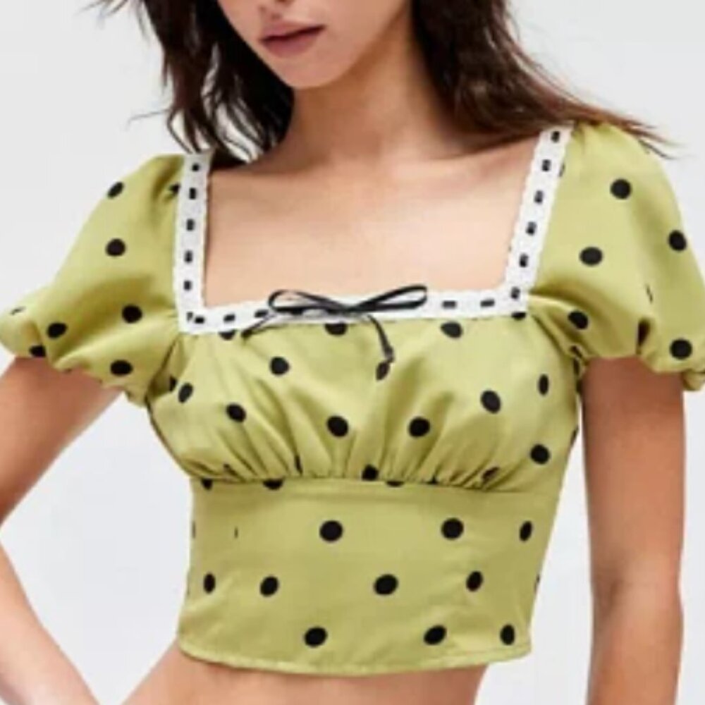 Urban Outfitters Kimchi Blue Cropped Blouse Babydoll Cottage Prairie Milkmaid